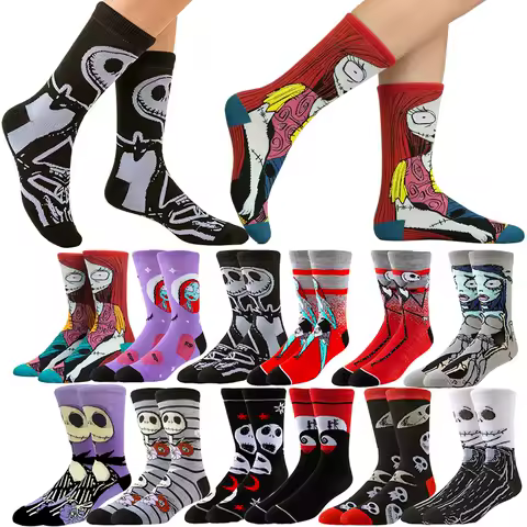Disney Cartoon Anime Socks Men Women Jack Skellington Sally Novelty Funny Casual Crew Socks Christmas Halloween