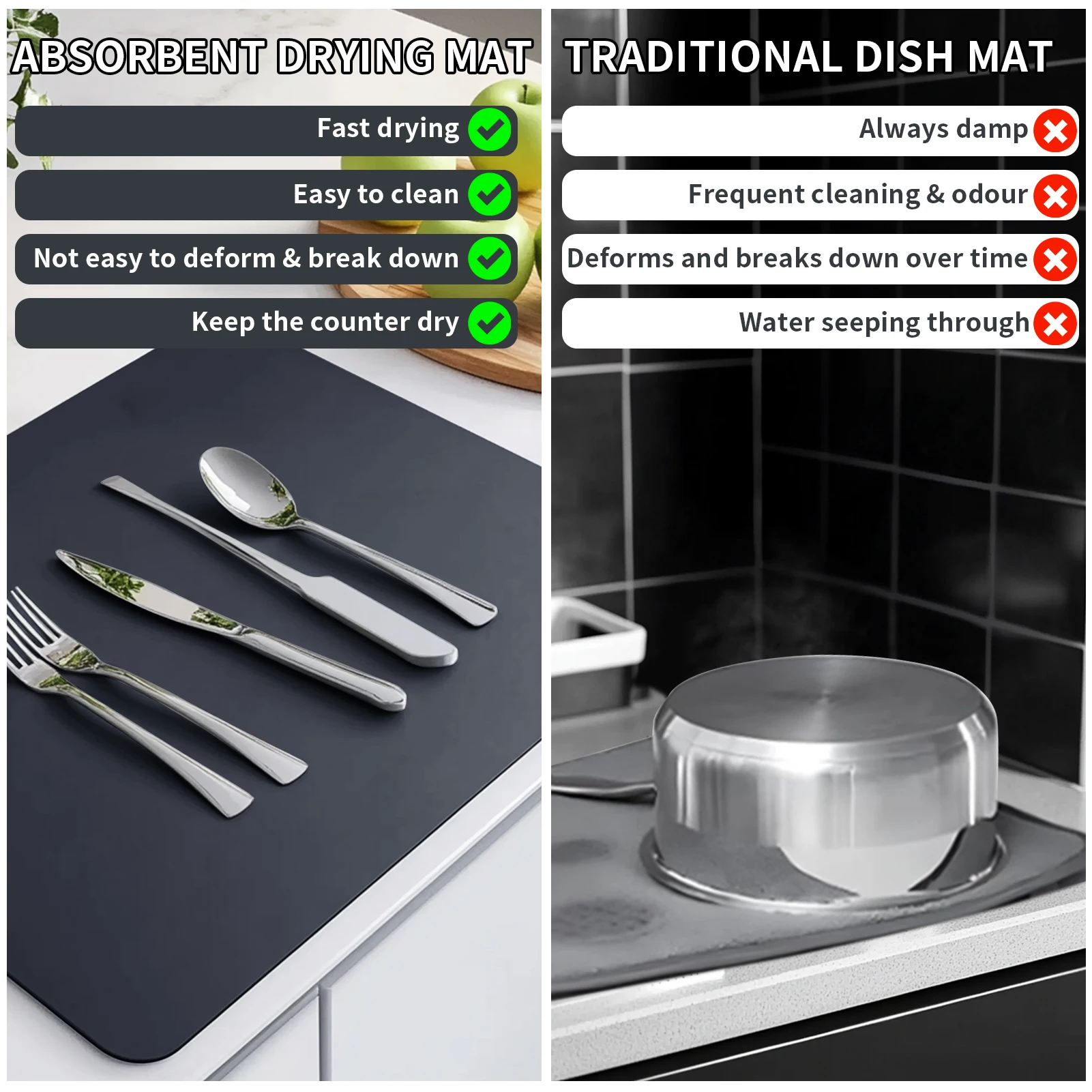 Super Absorbent Large Kitchen Absorbent Mat Antiskid Draining Coffee Dish Drying Mat Quick Dry Bathroom Drain Pad Tableware Mat