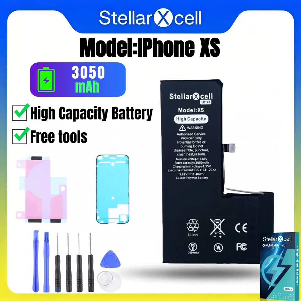 Batería Ultra StellarXcell para iPhone, Enviada desde Alemania, para iPhone X XS XR XSMAX, Batería de Alta Capacidad, Batería de Alta Calidad, Reemplazo de Batería para iPhone con Herramientas Gratis, 0 Ciclos, Muestra 100% Salud 3