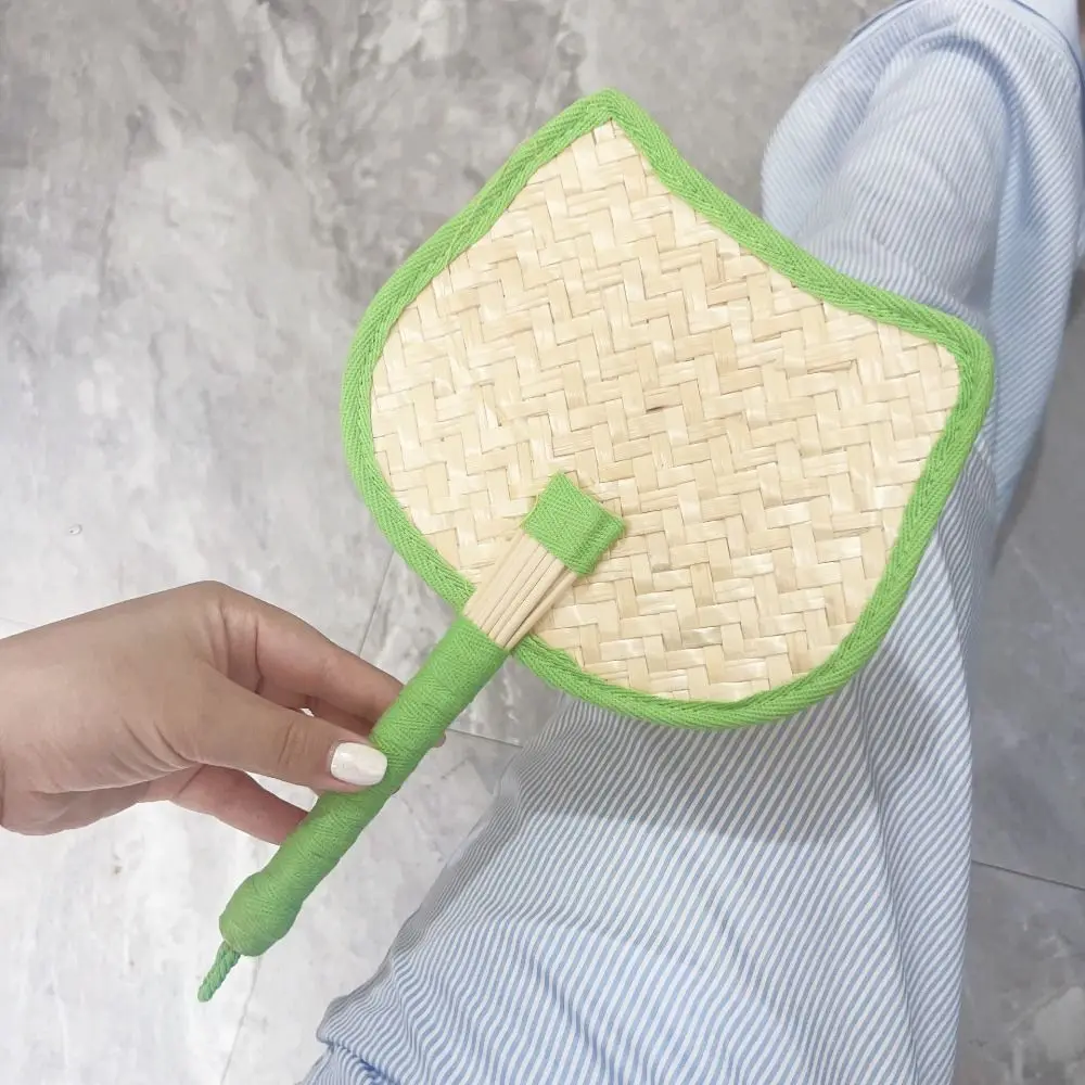 Cat Shape Hand-Woven Fan Chinese Style Wheat-Stalk Hand Braided Fan Portable Ancient Cattail Fan School/Office