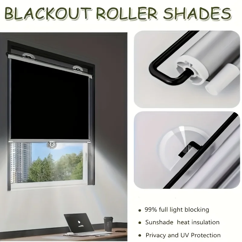 2 Non Perforated Curtains, Fully Blackout Glass Sunshades for Offices and Homes, and Insulated Sunshade Roller Blinds view 3