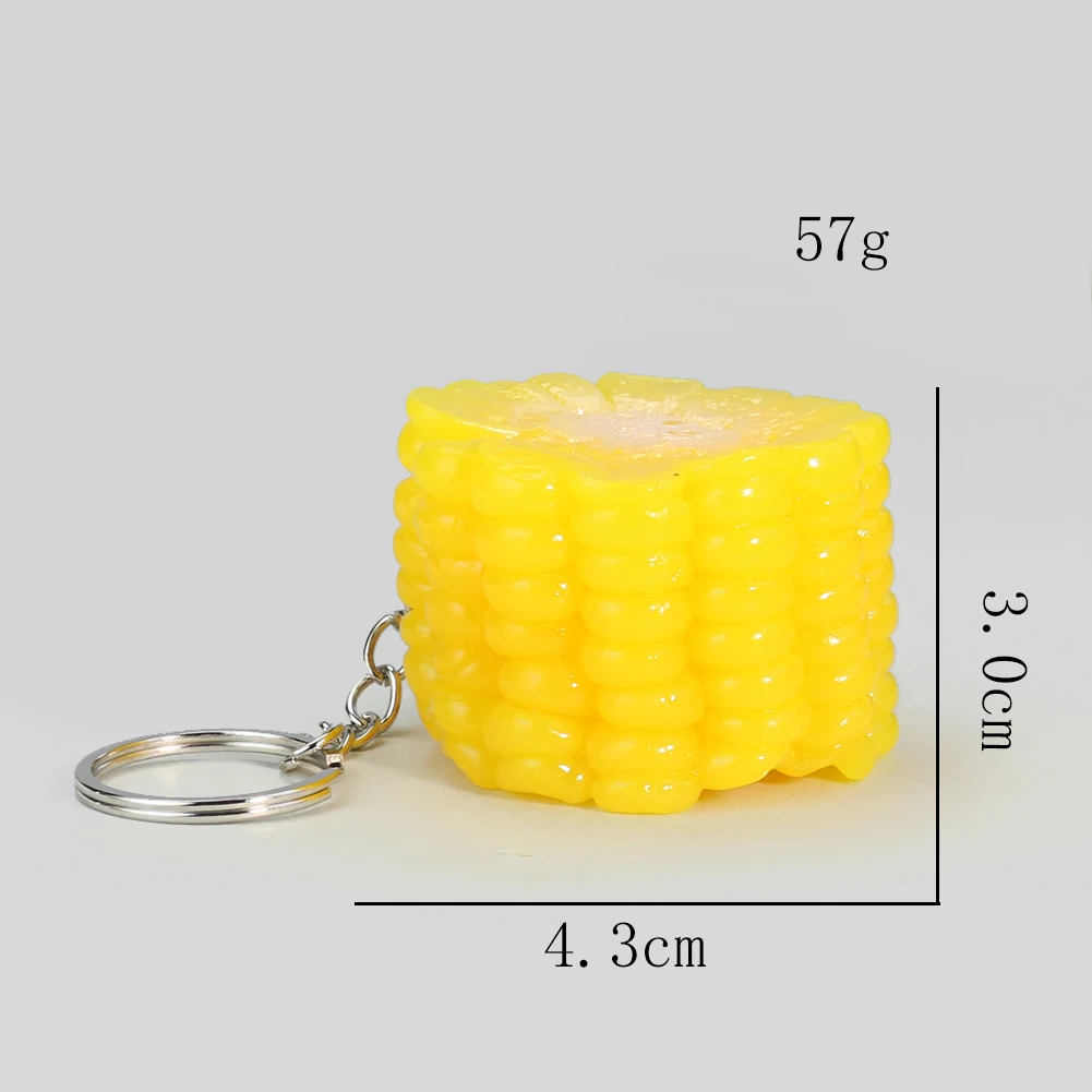 Emulation Boil Corn Sticky Maize Resin PVC Key Chain Funny Shooting Props Crafts Food Snacks Charms Dangle Jewelry Hanging Decor