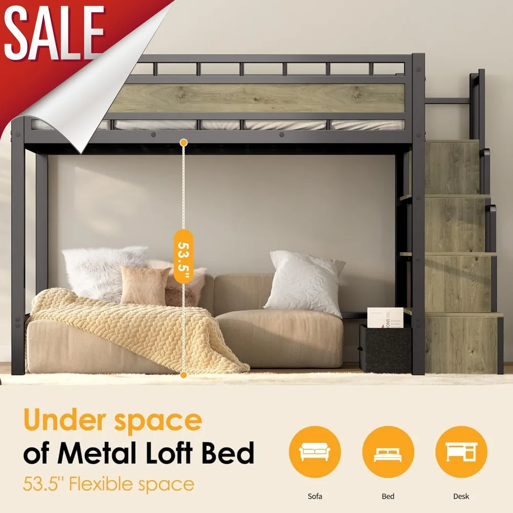 

The latest popular style Heavy Duty Metal Loft Bed Twin Size with Stairs, Storage & Large Under-Bed Space for Teens