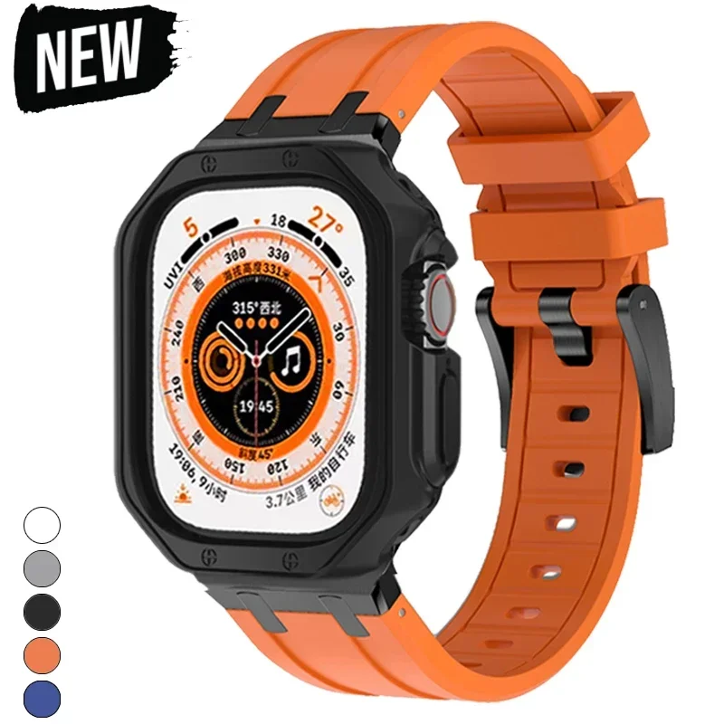 

AP Liquid Silicone Silicone Strap + Mod Case for Apple Watch Ultra2 Ultra 9 8 7 6 SE 5 Band Glossy TPU Cover 49mm 44mm 45mm 40mm