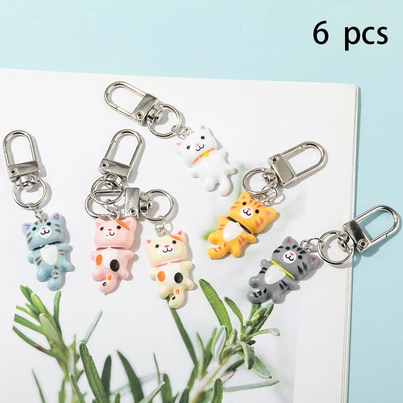 6-piece Colorful Resin Cat Keychain Set image