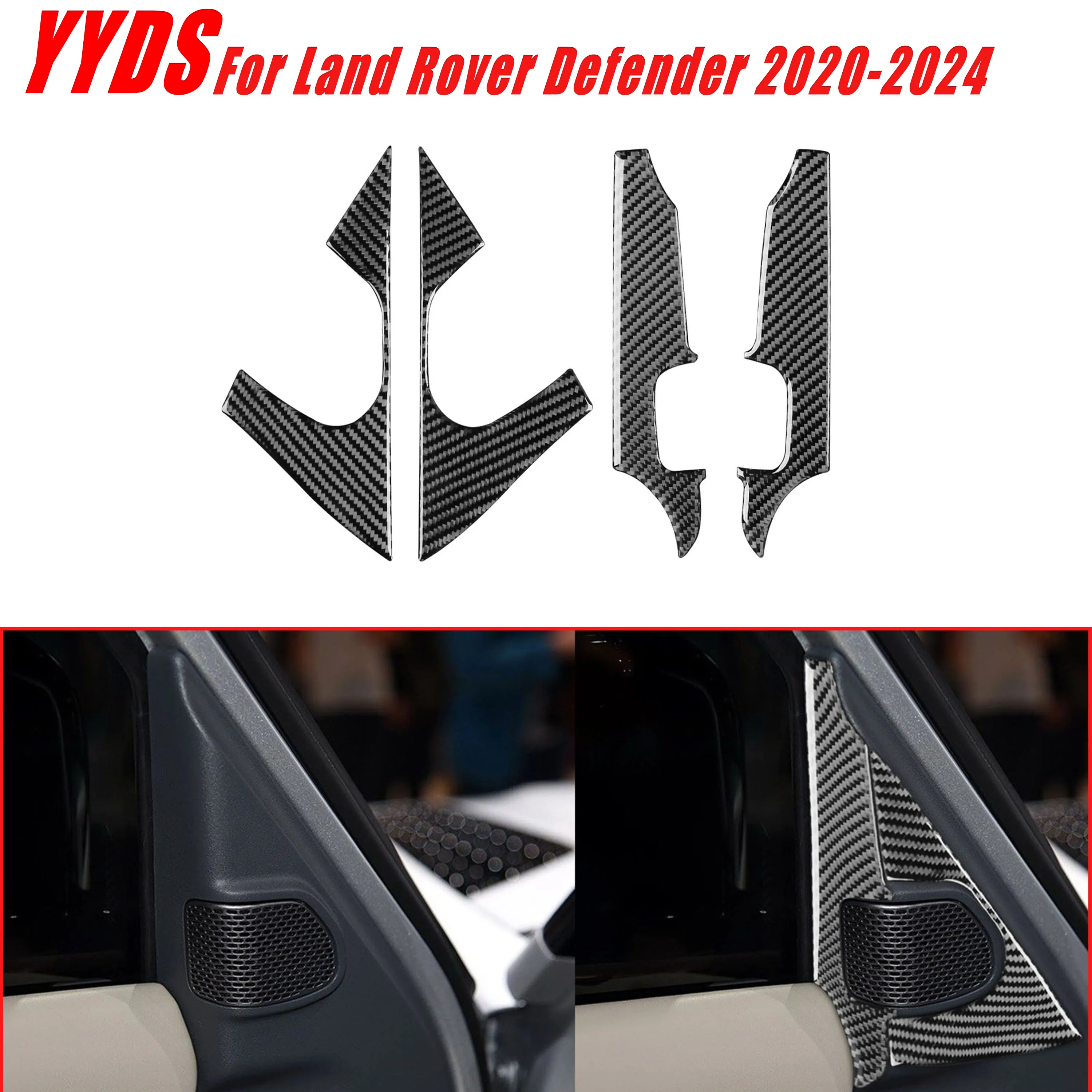 For Land Rover Defender 2020-2024 Real Soft Carbon Fiber Car Interior Front Window A-Pillars Audio Speaker Ring Cover Trim 4Pcs