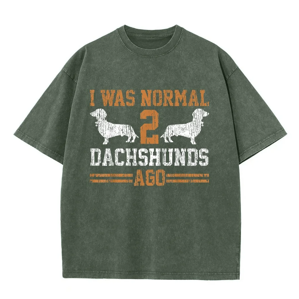 Dachshund Wiener I was Normal 2 Two Dog Vintage T-Shirt Tops Sweatsuit Personalized Cotton T Shirt Top Funny Print Short Dad