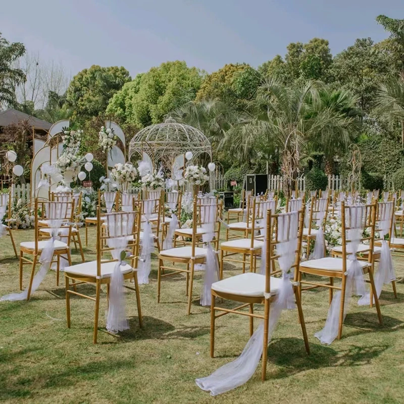 Outdoor lawn, white wedding iron chair, wedding banquet seat, stool, gold hotel restaurant backrest chair