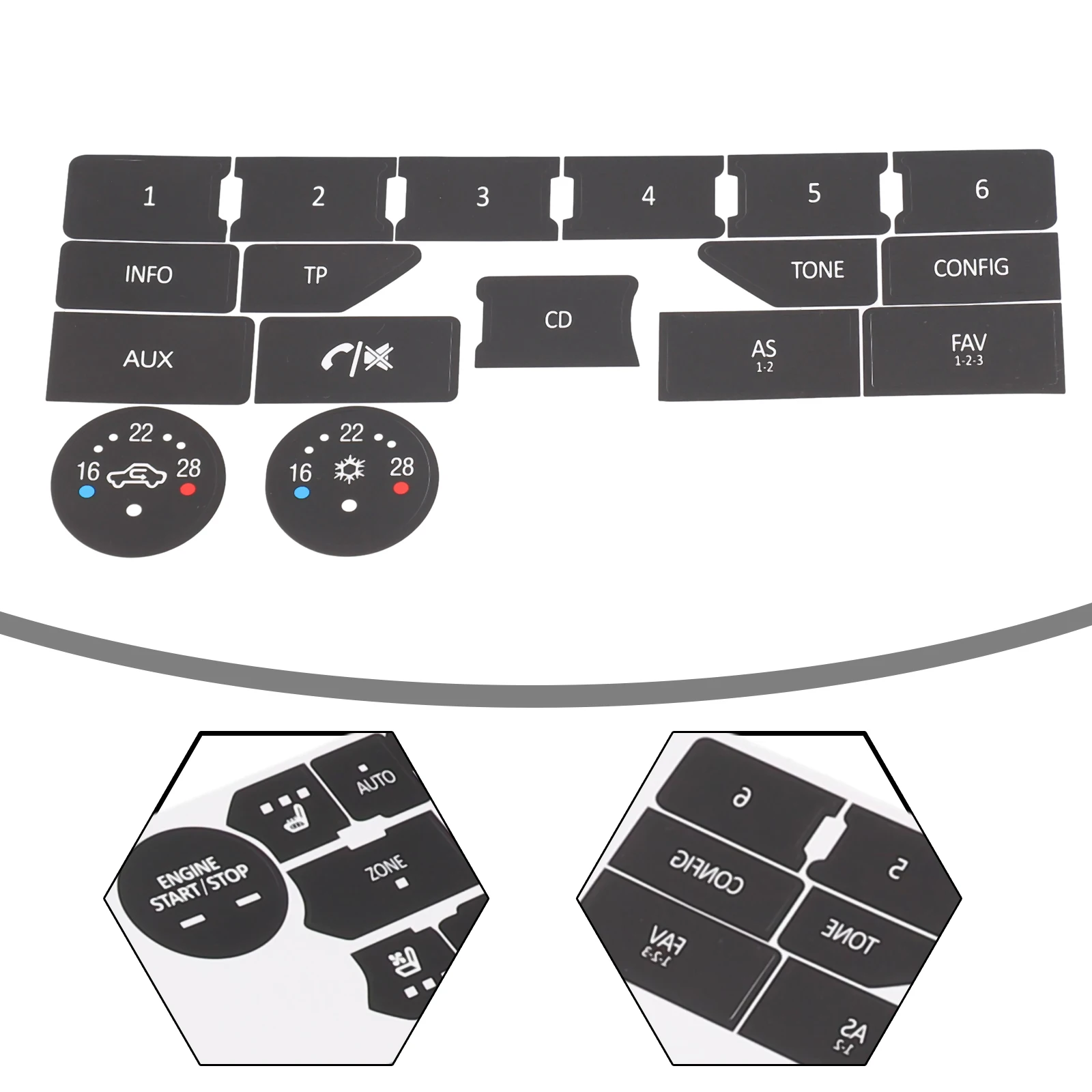 

Replacement Decal Stickers for Climate Control Radio Push Buttons on For SAAB 3rd Gen 95NG 94X with Vinyl Material