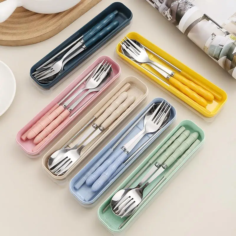 

Fashion Portable Stainless Steel Dinnerware Set Fork Chopsticks Spoon Travel Utensils Reusable Tableware for Christmas Party