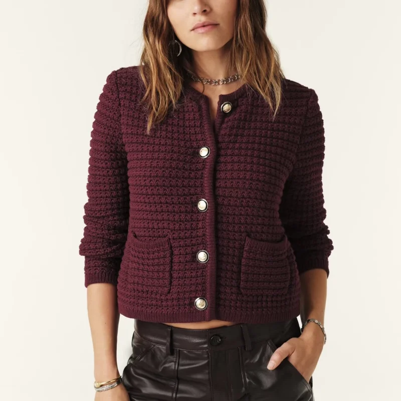 

BA Pure Pine Knitted ort Jaet Gold Button Ele Commute OL New Color oulder Pad Classic Sle Cotton Nylon Blend
