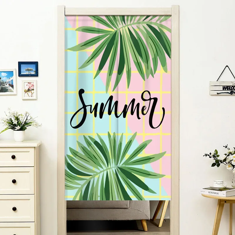 Kawaii Bunny Green Leaves Door Curtain Cartoon Rabbit Doorway Partition Curtain Kitchen Bedroom Entrance Hanging Half-Curtain