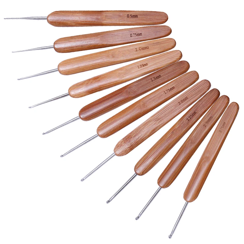 MIUSIE 10pcs Bamboo Handle Craft Needle Home Use Crochet Hooks Set Portable Sweater Knitting Multi Size Ergonomic Sewing Tools