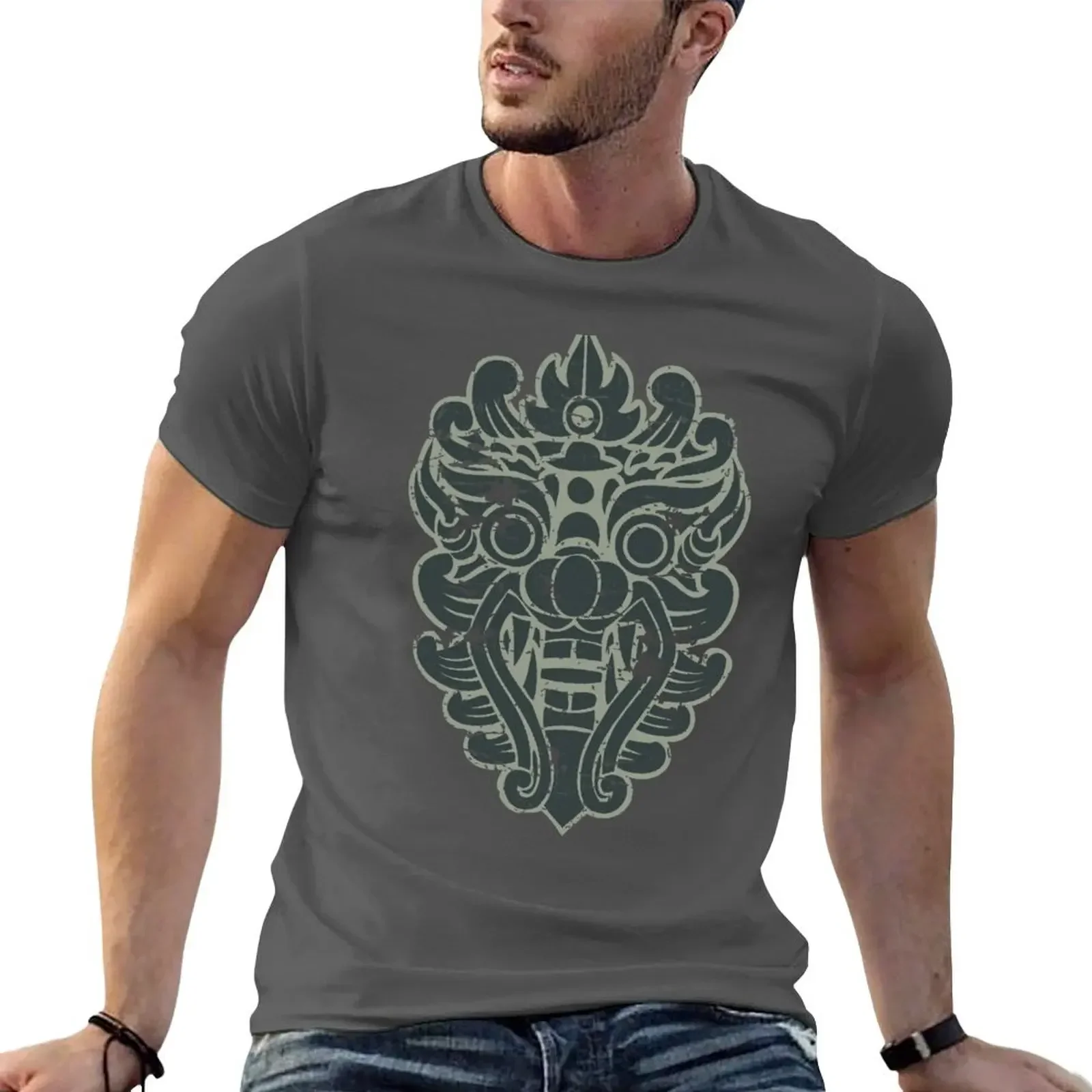 Aztec mask face #4: Barong - Balinese/Thai mask, Thai dragon, The Beach movie T-Shirt oversized t shirt t shirts for men cotton