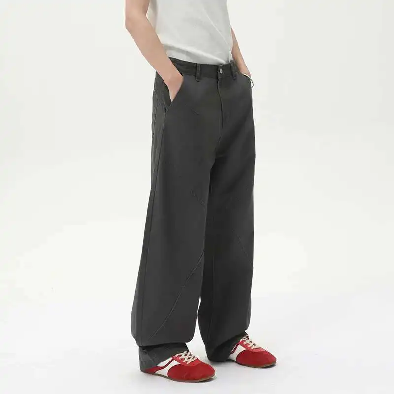 와이드 남성 레그 커브 나이프 바지 American Deconstructed Men Overalls 트렌디 루즈 남성 캐주얼 바지 Vintage N6H4