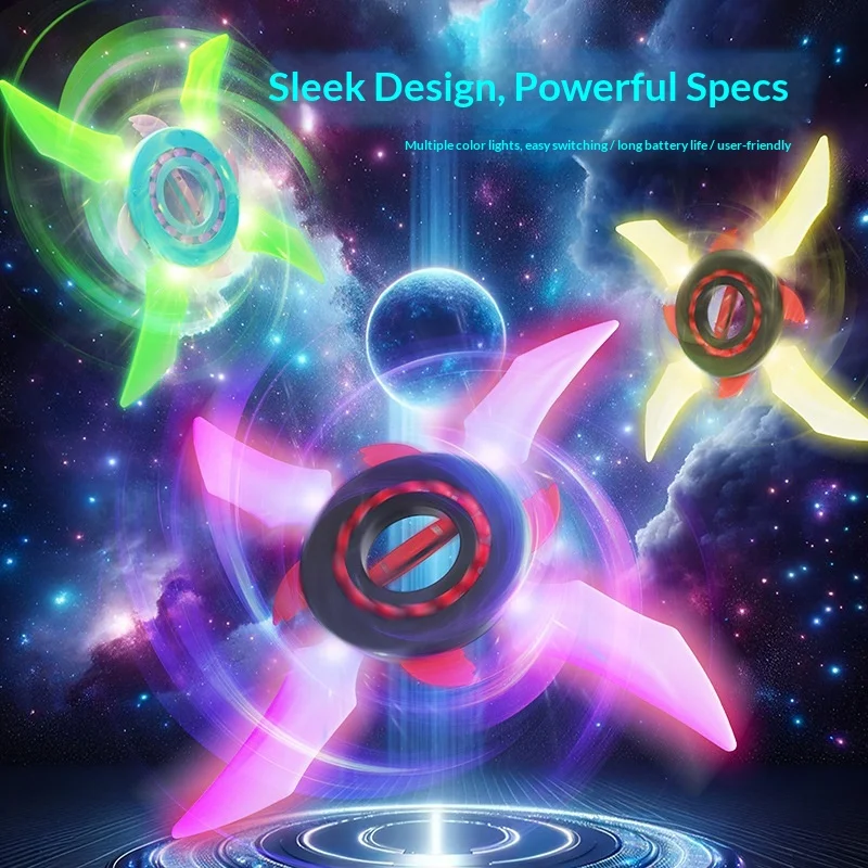 Lichtgevende Ninja Star Fidget Spinner Kleurrijke LED-verlichting Schakelbaar Langdurig Gemakkelijk te spelen Draaiend speelgoed Jongens Kinderen Verjaardagscadeau