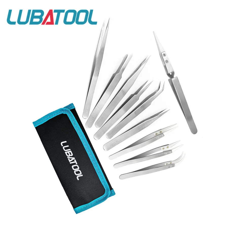 

9/10 Pcs Ceramic Stainless Steel Tweezers Set Bag Electronic Mobile Phone Watch Repair Tools Hands Installation Work Tweezers