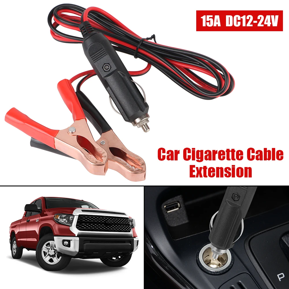 15A Fuse Car Cigarette Lighter Socket Male Plug Adapter Power Cord 12V-24V Crocodile Clip Battery Extension Cord