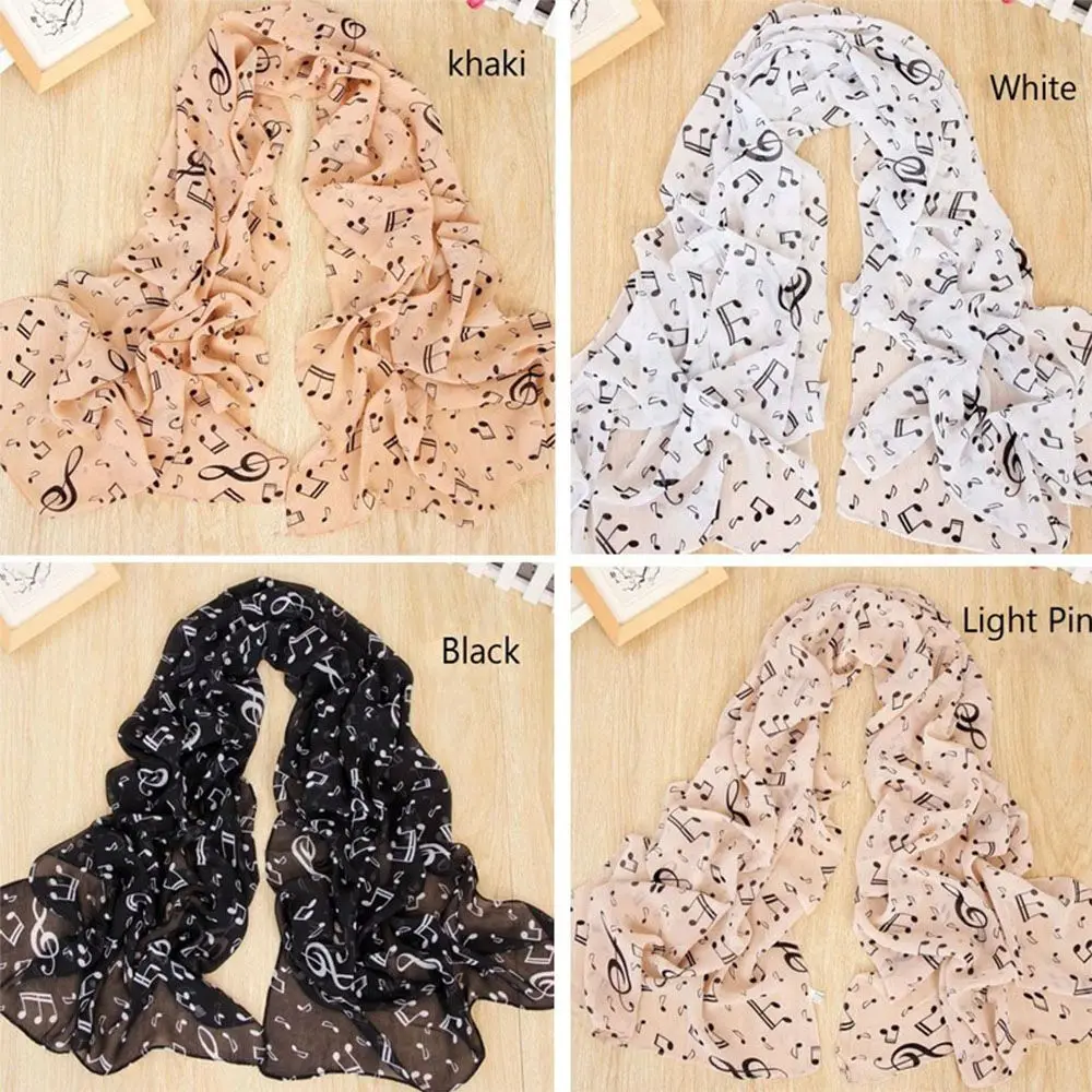 Fashion for Four Season Treble Clef Printed Women Neck Scarf Sheet Muffler Shawl Chiffon Silk Scarf Music Note Printed Scarf