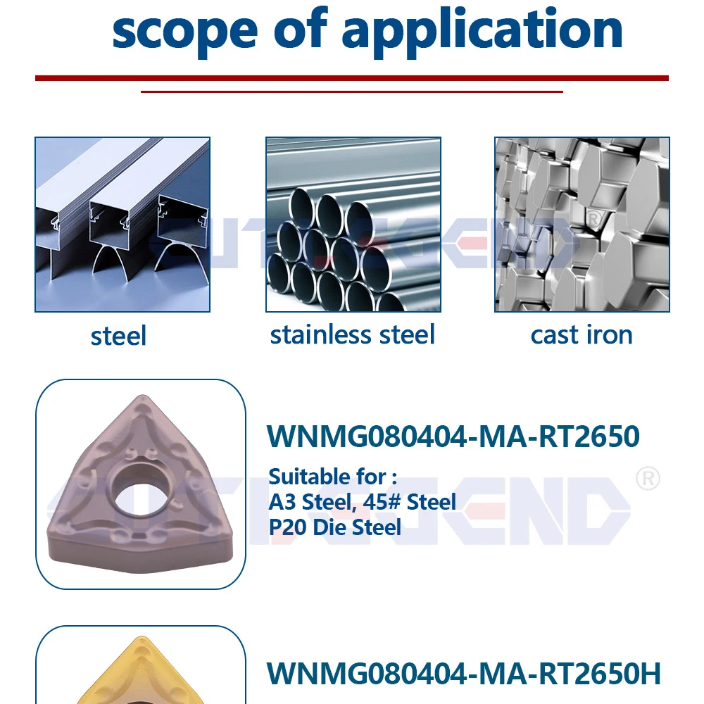 10 Stück Metall-Keramik-Einsatz WNMG080404 WNMG080408 MA RT2650/RT2650H Hochwertiges externes Metallfräs- und Drehwerkzeug für Stahl – Detail 2