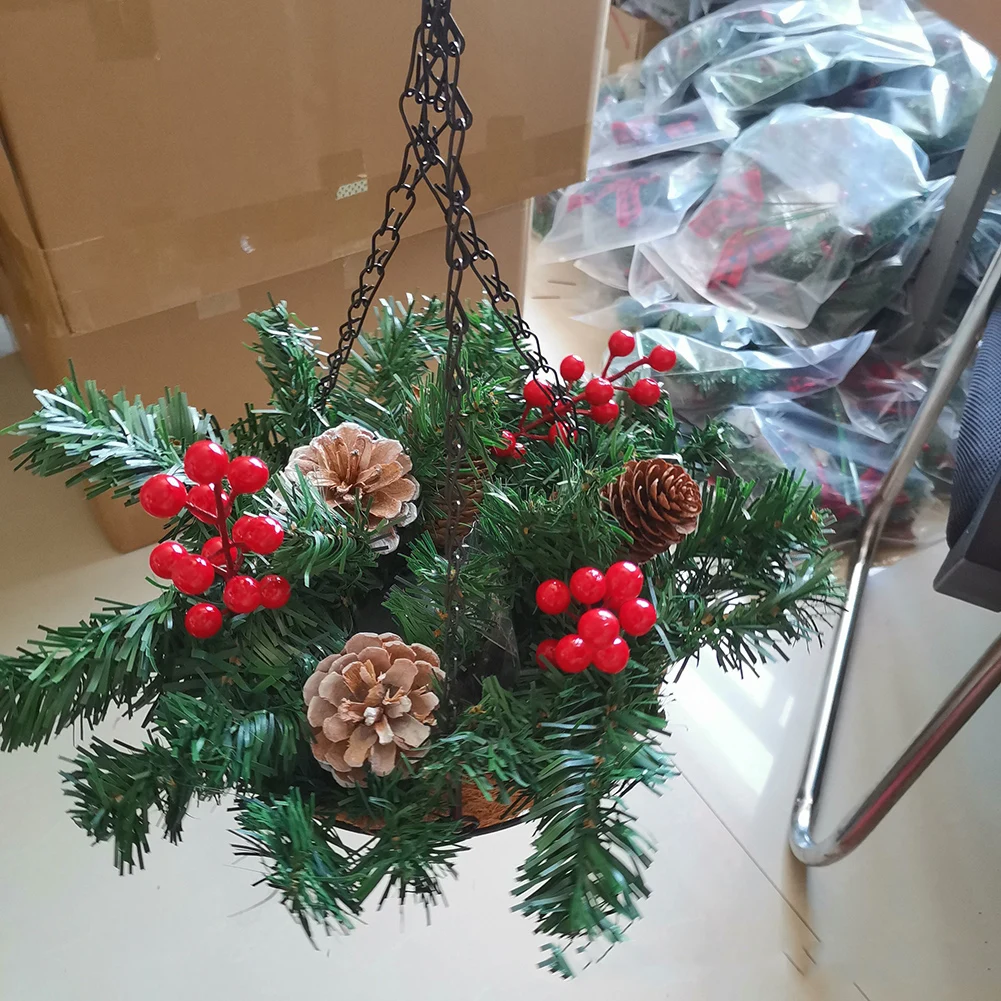 Artificial Hanging Basket Christmas Flower Basket Colorful Flower Arrangement Hassle-Free Maintenance 30*25*15cm