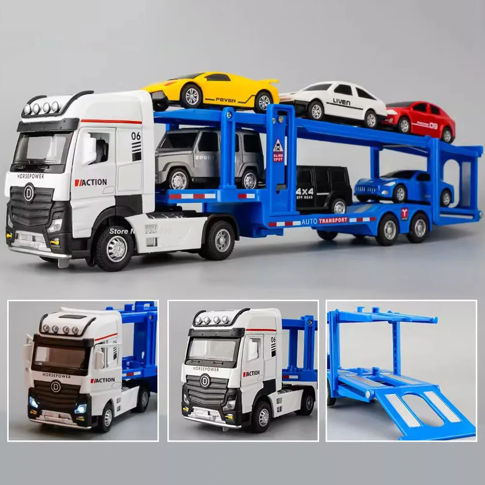 1/32 Double Decker Transport Toy Alloy Diecasts Car Model with Sound and Light Rear Wheel Pull Back Vehicles Toy Collection Gift