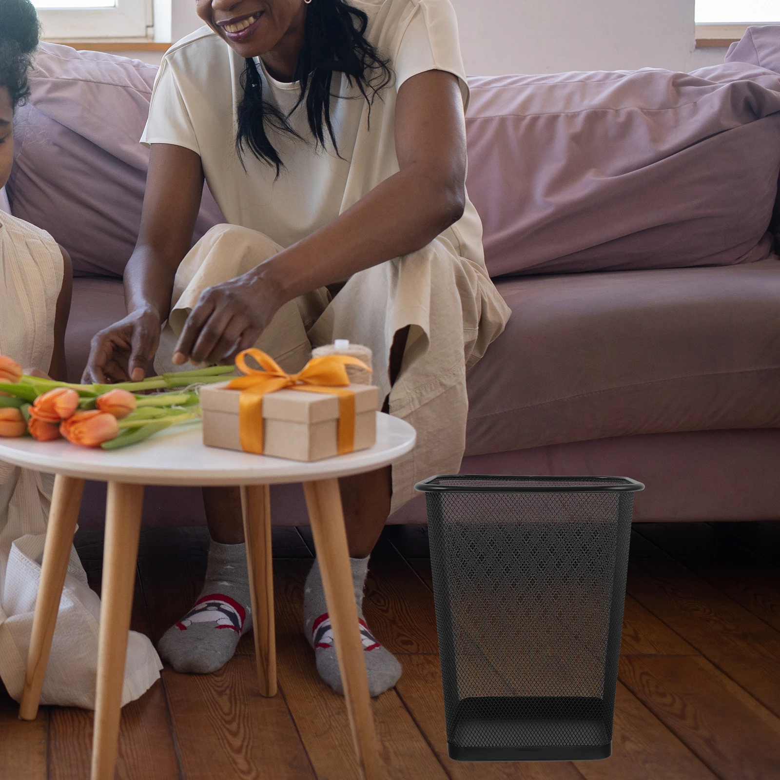 

Metal Mesh Trash Can Wastebasket Wire Garbage Bins Bedroom Living Room Black Small Square Ventilated Modern Home Office
