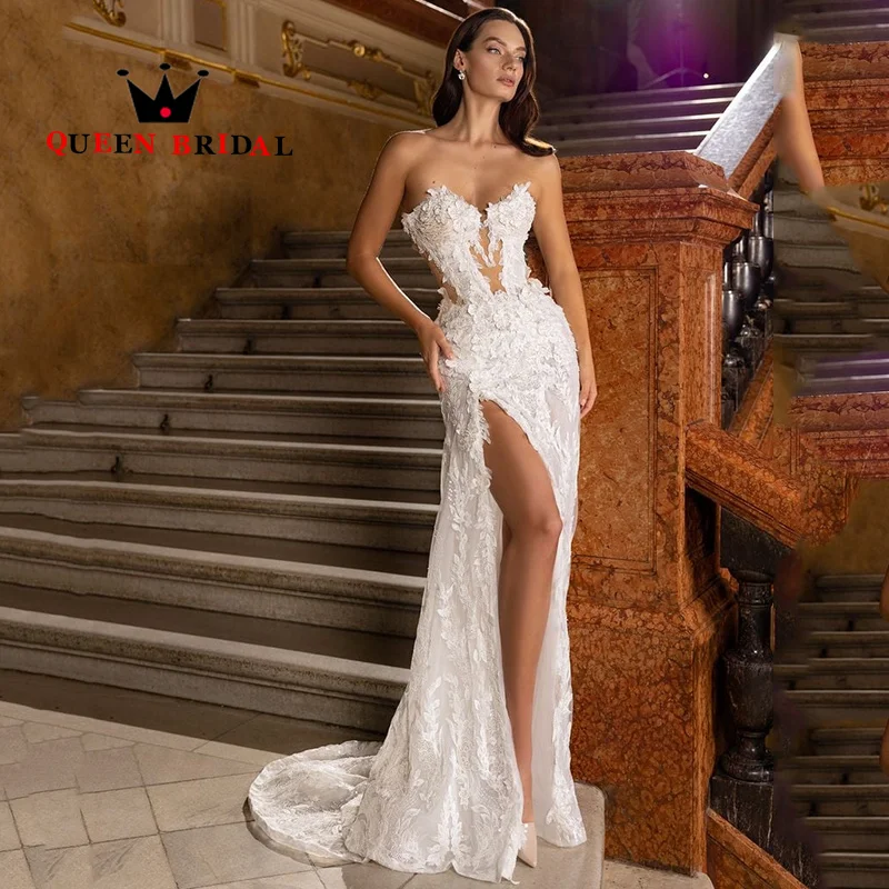 Robe de Mariée Sirène Sexy en Fibre, Tenue Personnalisée avec des Appliques de Perles, Dos aux, pour les Patients, Y89X, 2024