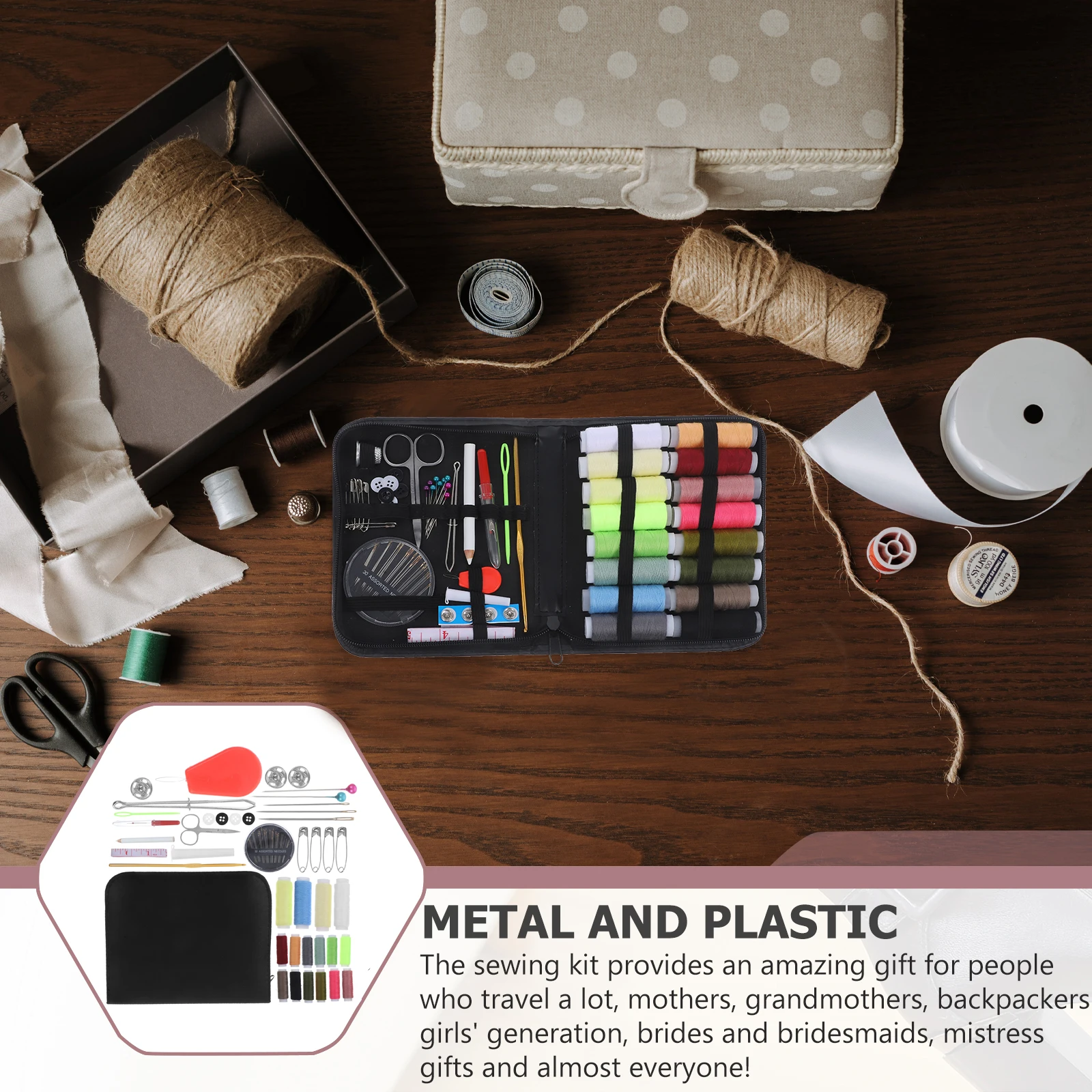 

79Pcs Sewing Kit Portable Compact Needlework Box Complete Sewing Supplies for Home Travel Office Emergency Repairs