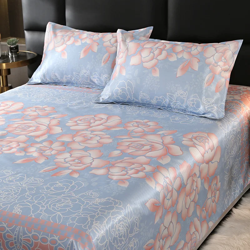 Summer Ice Satin Printed Cooling Mat Set Foldable Air Conditioning Sleeping Mat with Pillowcase Cozy Home Decor for Hot Flashes