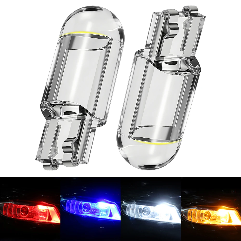 

2Pcs Auto Light T10 LED Glass Housing Cob Car BulbAmbient Lighting Reversing Brake Wedge License Plate Lamp Dome Multiple Colors