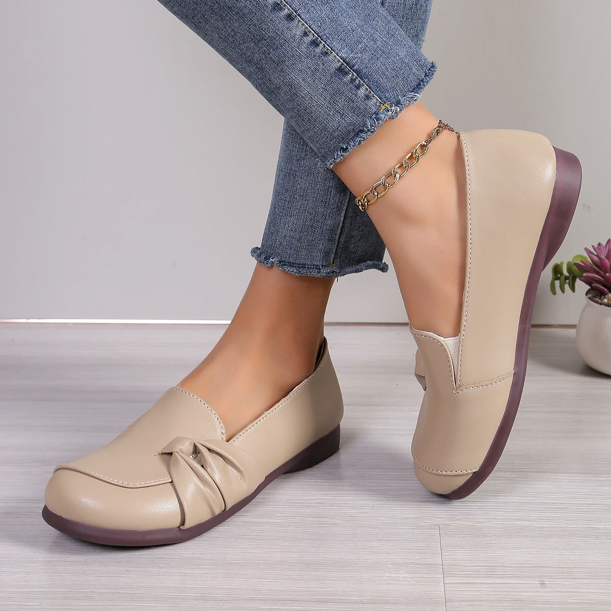 Damen Slip on Leder Slipper Frühling Herbst Mode Balletts chuhe Damen lässig runde Zehen niedlichen Wohnungen Krankens ch wester Schuhe Turnschuhe