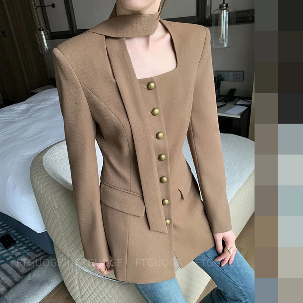 Blazer women's 2026 spring and autumn new high-end temperament waist square collar small suit  blazer femme