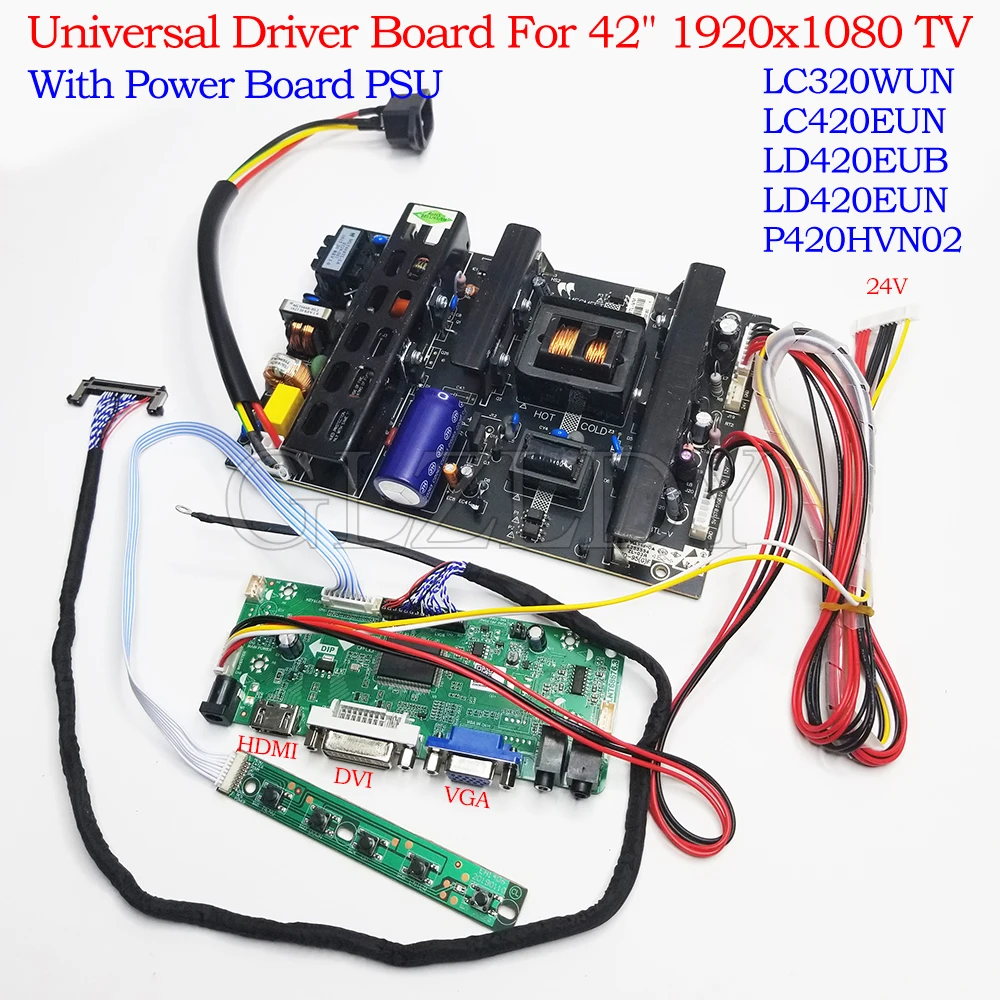 TV LCD Screen Driver Board For LC420EUN LC320WUN 1920x1080 51P LVDS DVI HDMI VGA Audio LCD Controller Board Monitor display PSU