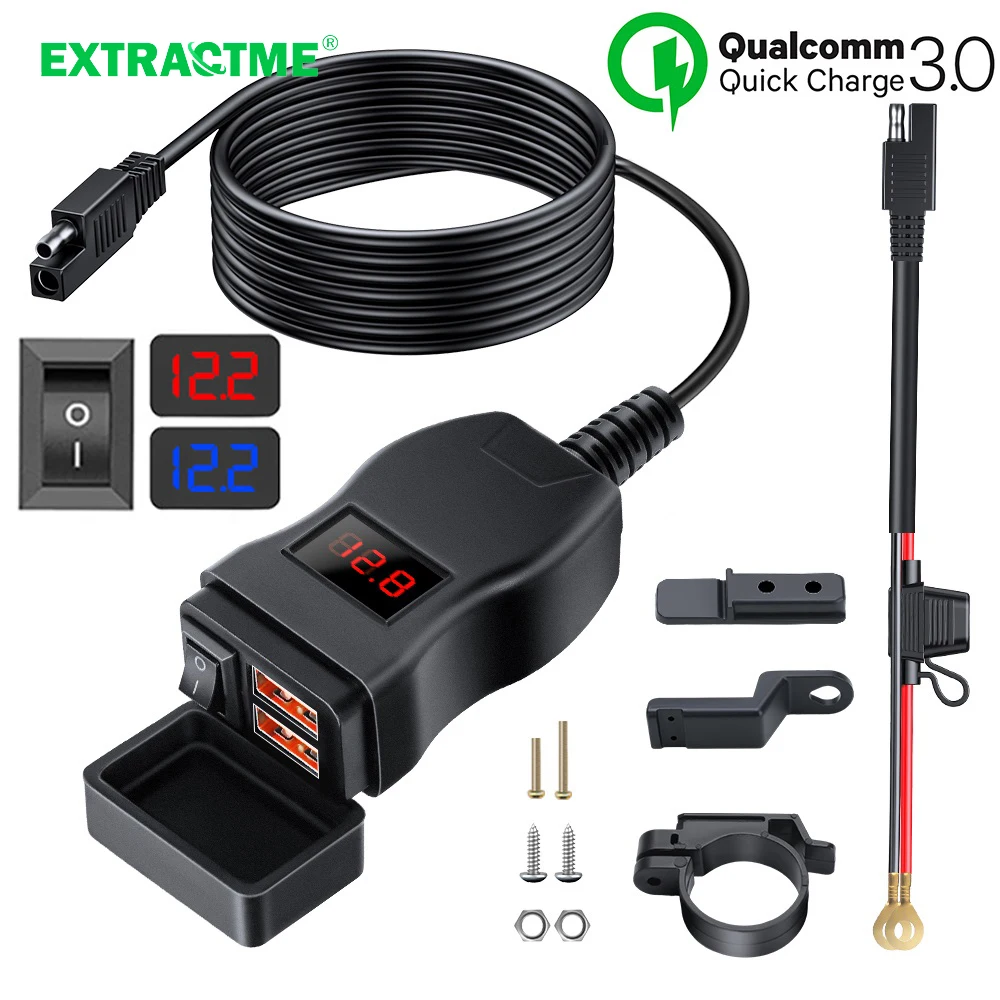 PD QC3.0 Motorcycle USB Fast Cellular Charger Waterproof Type C Port Socket Connector With Cell Mobile Voltmeter Digital Charge