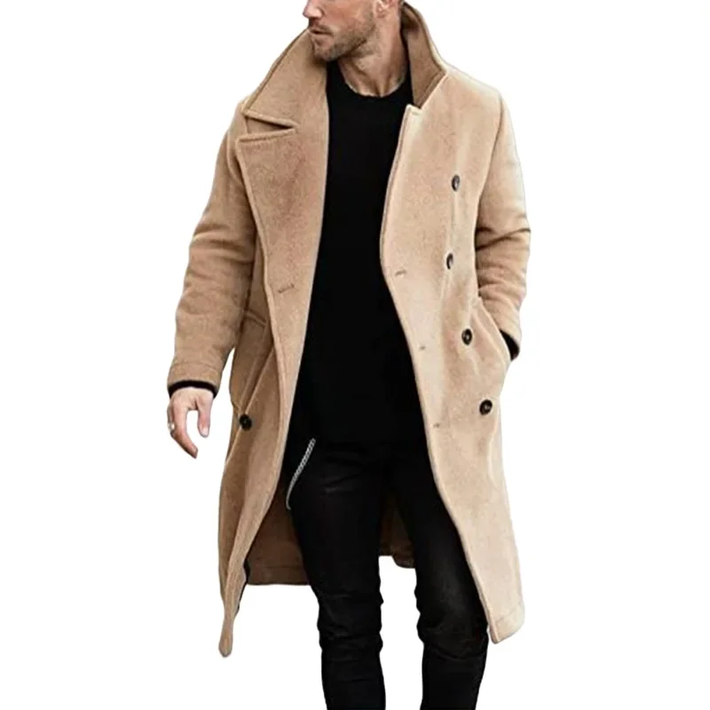 Men\'s Vintage Loose Cardigan Double Breasted Large Coat New 2023 Woolen Coat Men\'s Long Sleeve Turn-down Collar Warm Woolen Coat