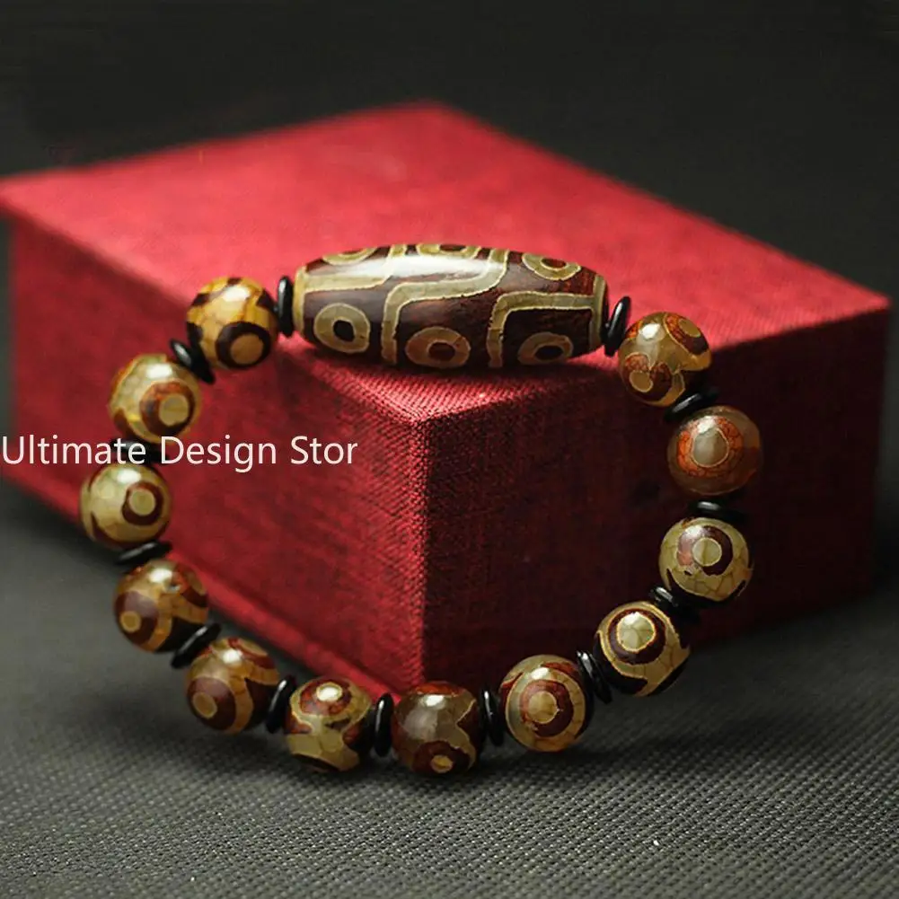 Tibetan Natural Agate Dzi Beads Fengshui Protective Natural Tibetan 9 Eye Dzi Bead Bracelet For Men And Women Couples Ji Bead