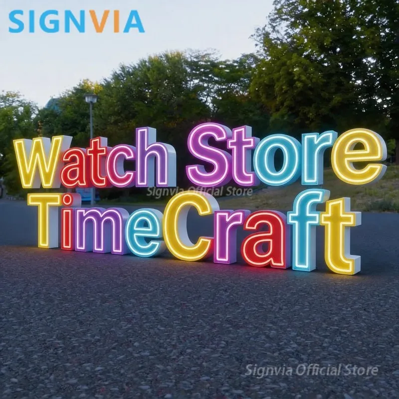 Custom Neon LED Metal Sign for Watch Store, Decorative 3D Luminous Letters Brand Logo Wall Home Restaurant Business Poster