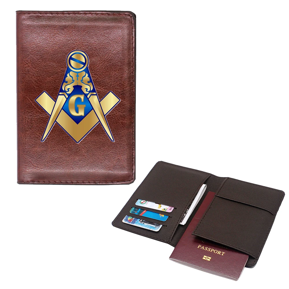 New Arrival Freemasonry sign design Passport Cover Men Women Leather Slim ID Card Travel Holder Pocket Wallet Purse Money Case