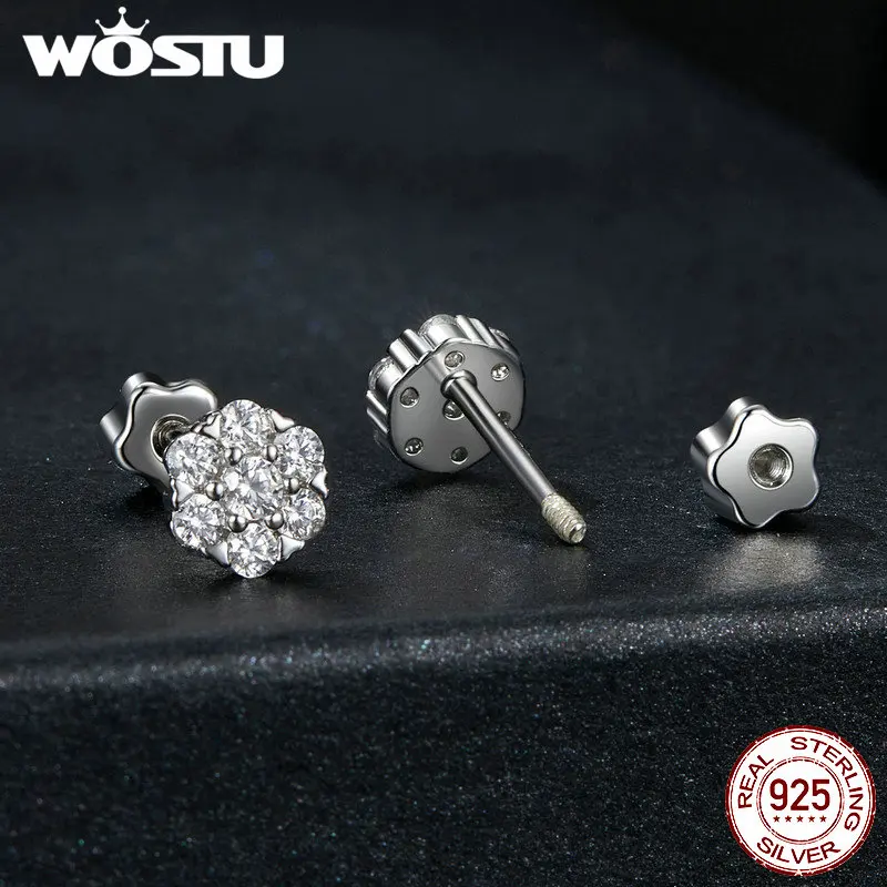 WOSTU 925 Sterling Silver Moissanite Flower Stud Earrings For WOmen 7 Stones Women Engagement Earring For Party Wedding Gift