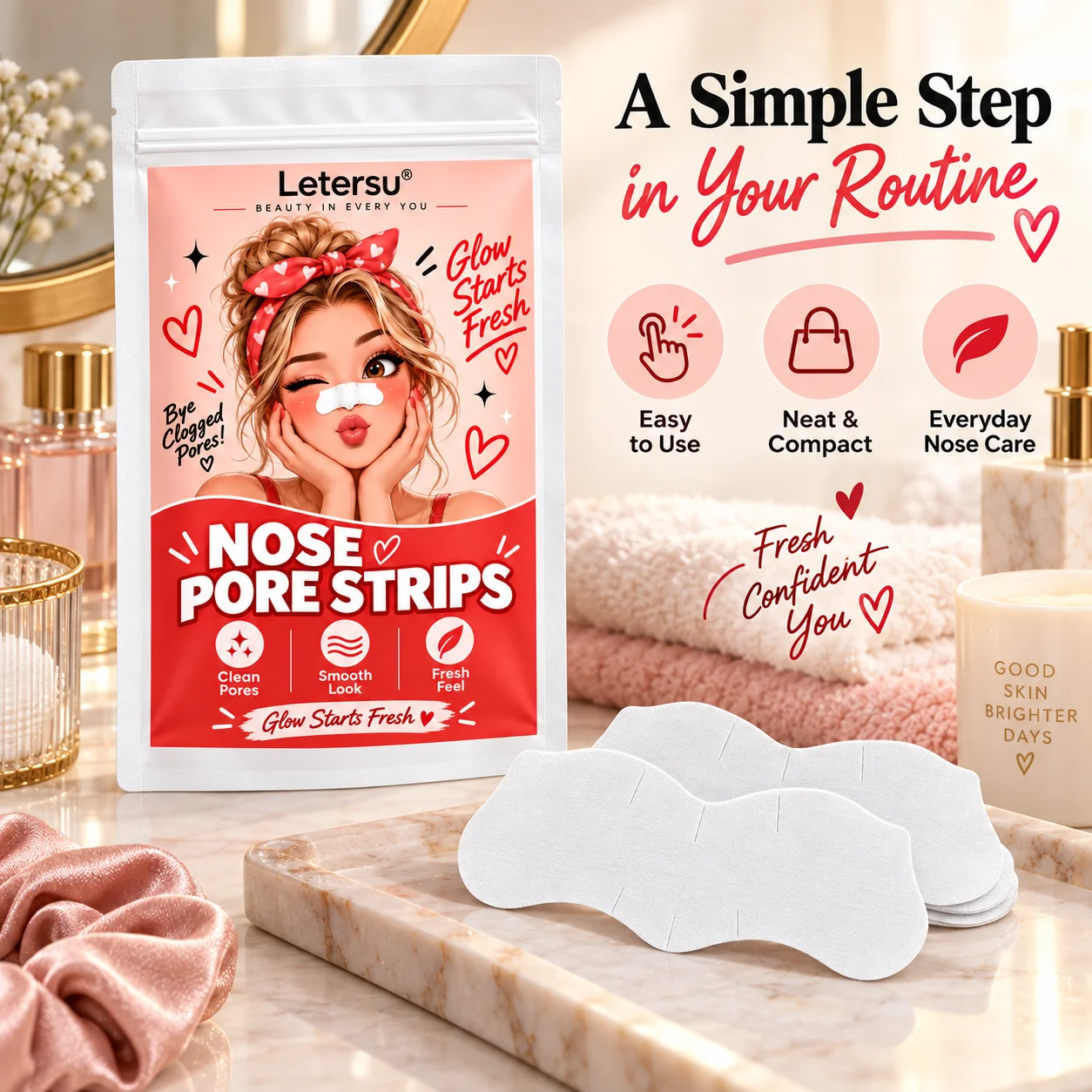 10PCS White Nose Pore Strips, Deep Cleansing Nose Patches, Fresh Clean Soft Material Curved Fit Easy Use for Men Women