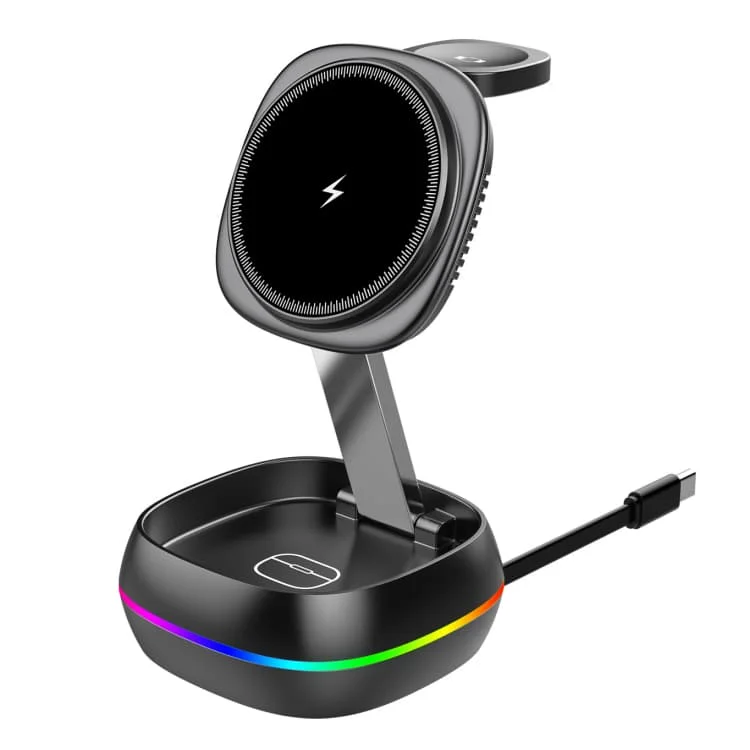 New Design Led Light 3 In 1 Magnetic Wireless Charger Stand Foldable Mini 15w Fast Wireless Desktop Charging Station