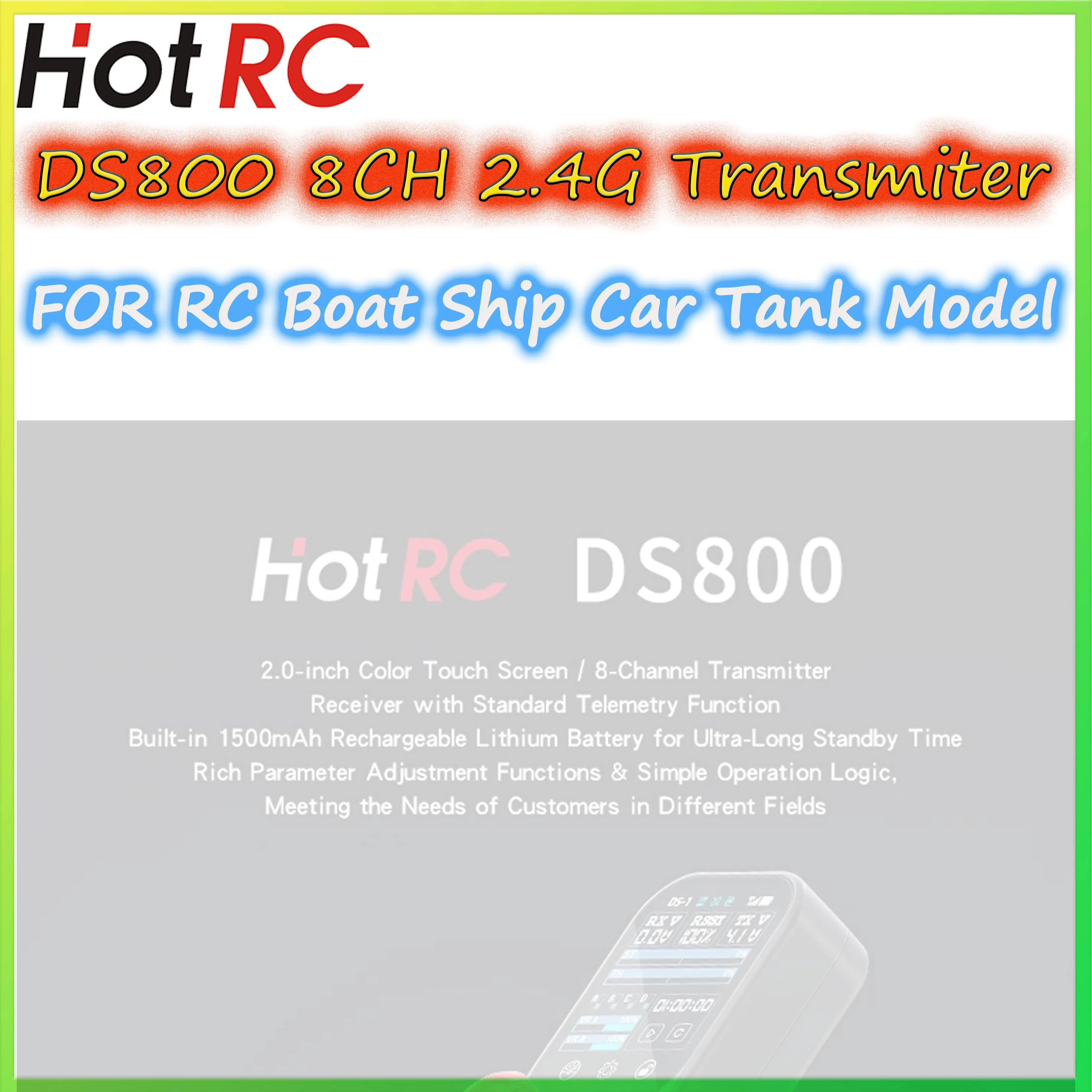 HOTRC DS-800 DS800 8CH 2.4G système Radio transmetteur tactile couleur écran télécommande F-08A récepteur pour RC bateau bateau voiture