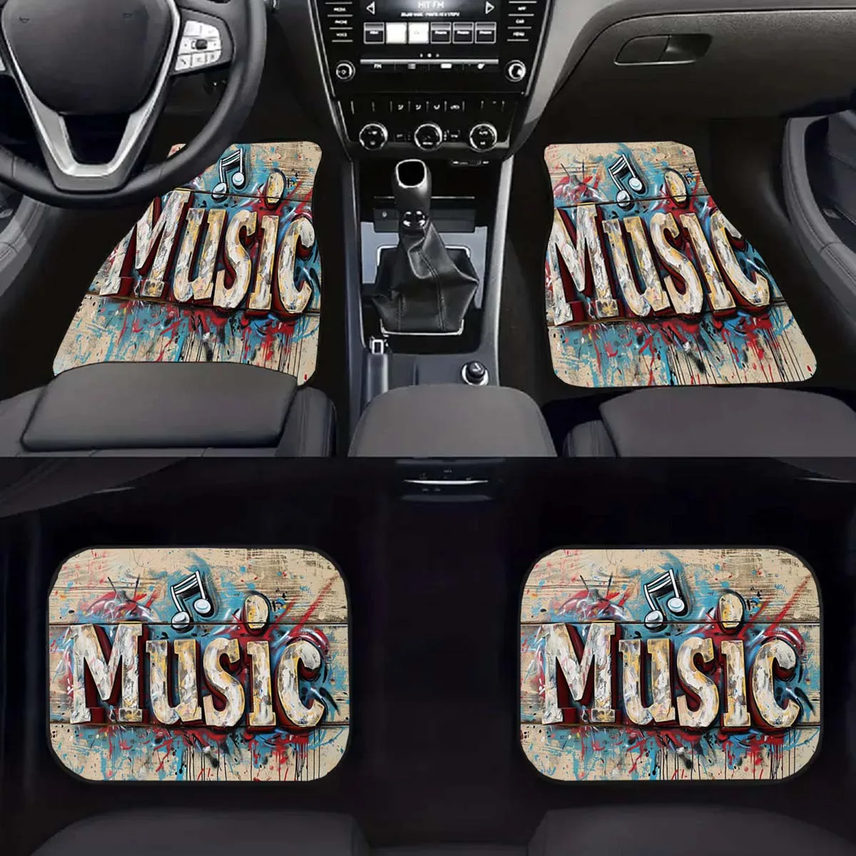 2/4pcs Music Letters Print Design Carpet Car Floor Mats For Auto Van Truck SUV-4pcs Front & Rear Full Set Universal Fit Car Inte