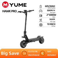 YUME HAWK Pro Electric Scooter,3000W*2 Motor 60V 30Ah Battery 50mph Max Speed 10x4.5' Tubeless Road Tires Off road Escooter