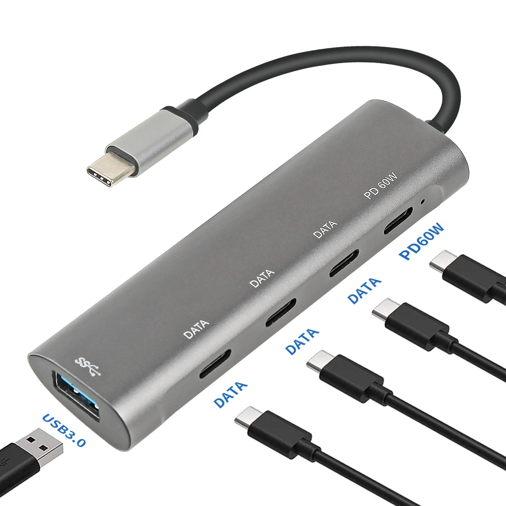 

Концентратор USB C, концентратор с 5 портами типа c на 3,0 PD 60 Вт c 2,0, многопортовый адаптер для разветвителей ноутбуков 5 в 1