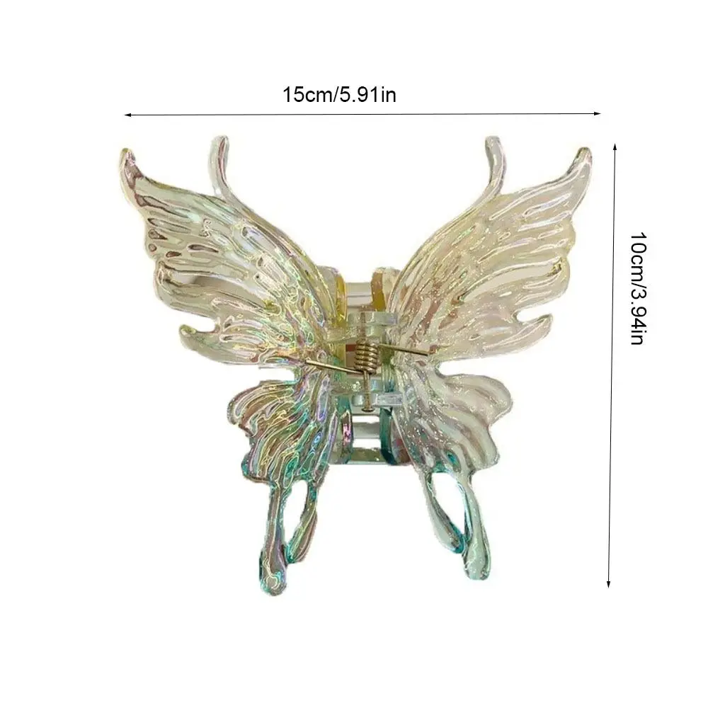 그라데이션 다채로운 아크릴 액체 나비 헤어 클로, 우아한 소녀 할로우 나비 게 클립, 패션 머리핀, 대형 상어 클립