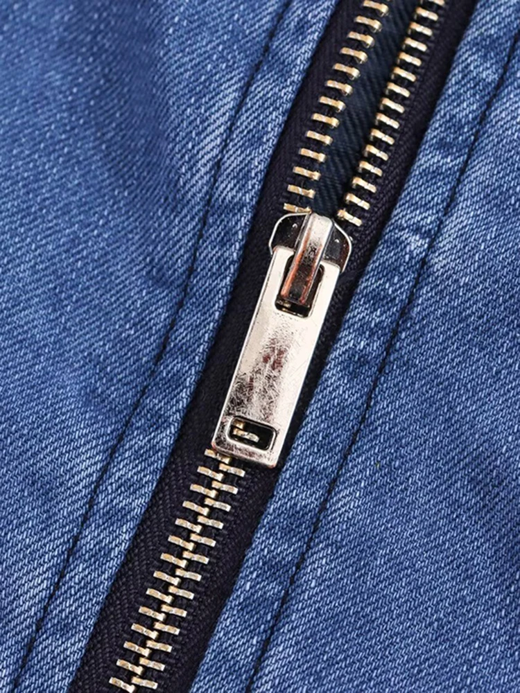 جاكيت أفياتور جينز كاجوال نسائي بقصة كاجوال نسائية عصرية مع جاكيت بأكمام طويلة بسحاب على الرقبة بأكمام طويلة #5