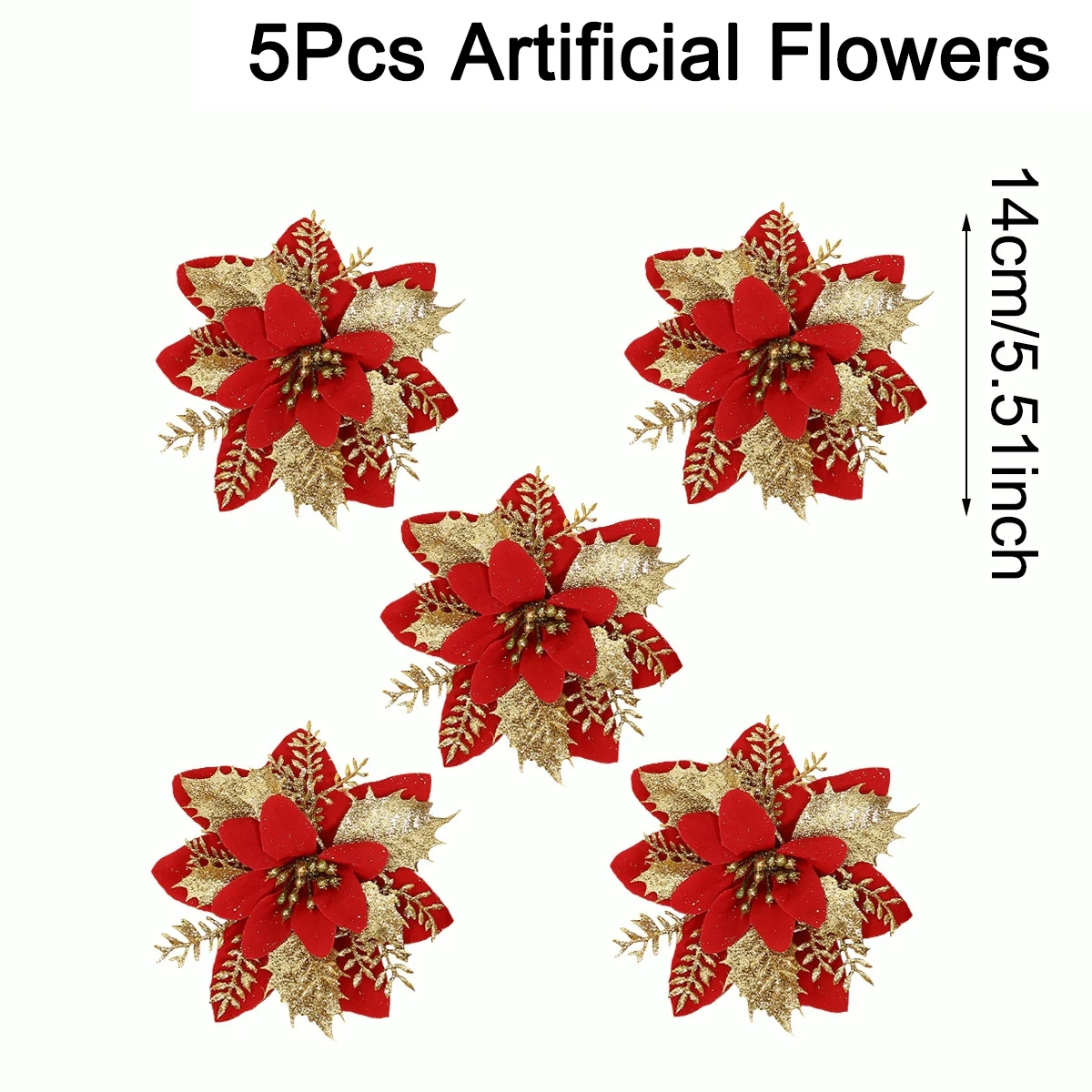 Weihnachts-Glitzerblumen, künstliche Blumen, Weihnachtsbaumschmuck für Zuhause, 2025, Baum-Anhänger, Ornamente, Navidad, Neujahr 2026, Geschenk – Detail 6