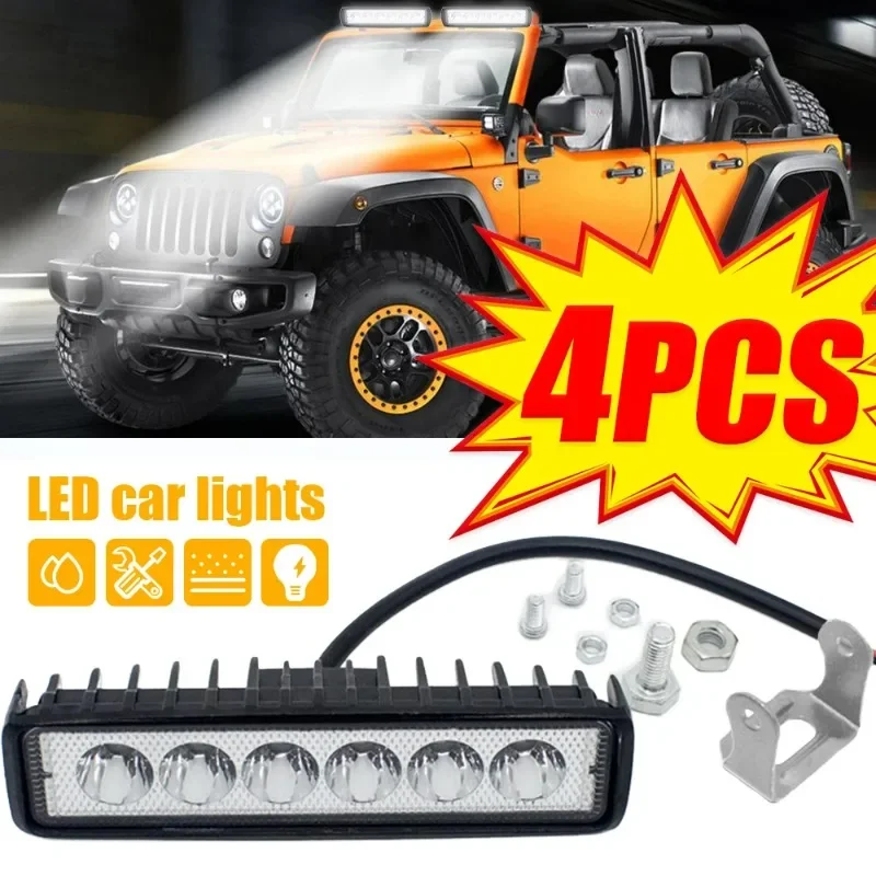 

6LED 18W Car Work Light 12V Auto Offroad SUV Truck Rectangular Headlights 6000K DRL Spotlight High Bright Waterproof 6 LED Lamp